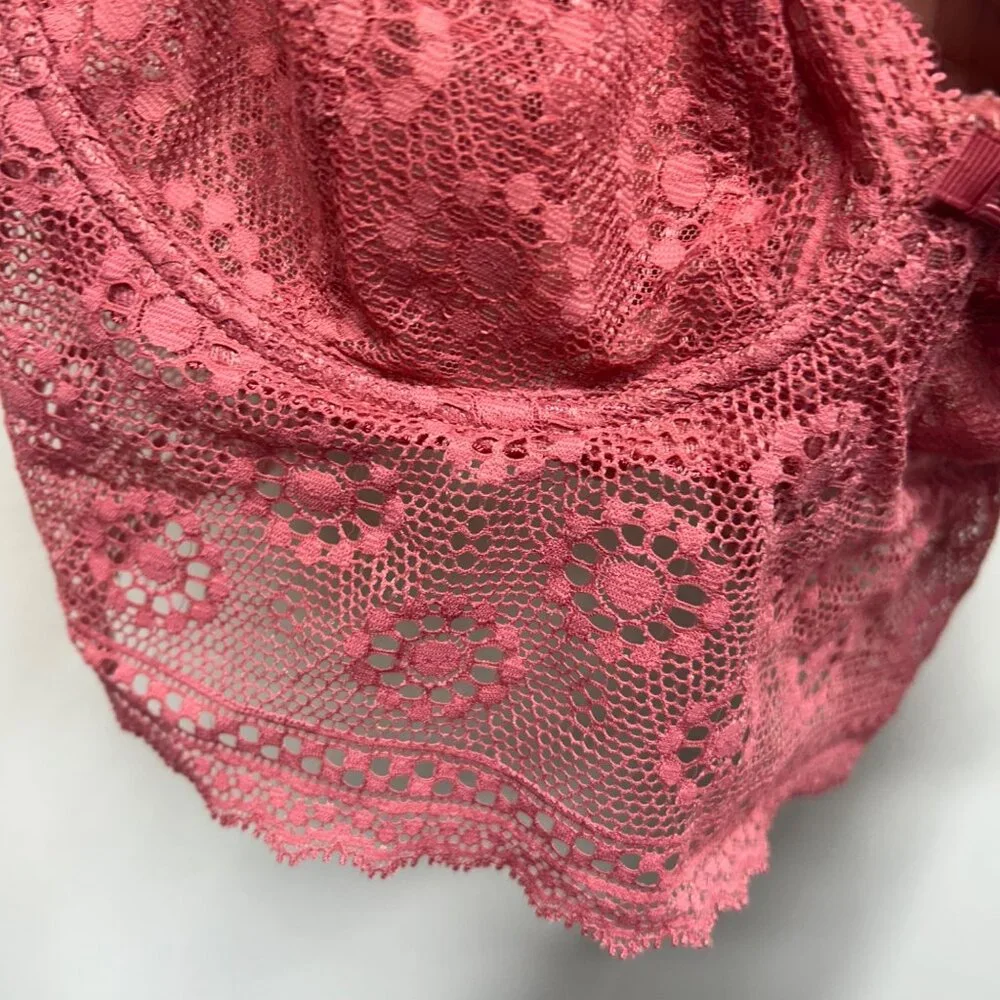 Freya coral pink longline bralette floral lace adjustable Underwire 32DD - Picture 3 of 7
